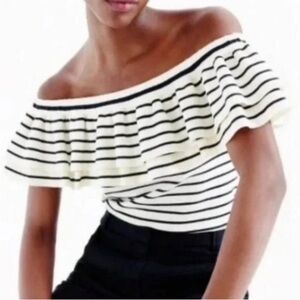 J.Crew Striped Off-Shoulder Sweater